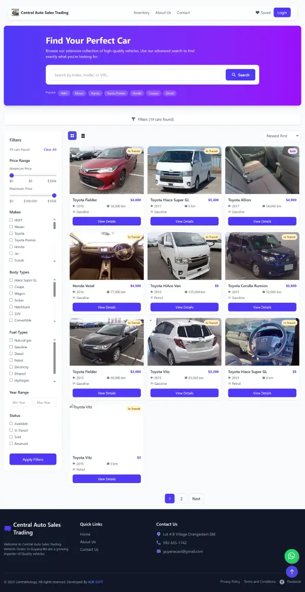 Central Auto Sales website designed by AGRSoft