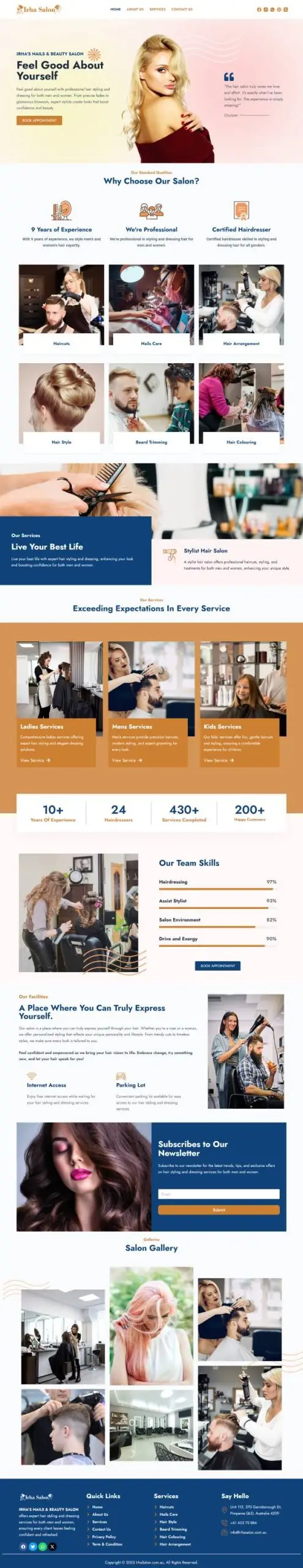IRHA Salon website designed by AGRSoft